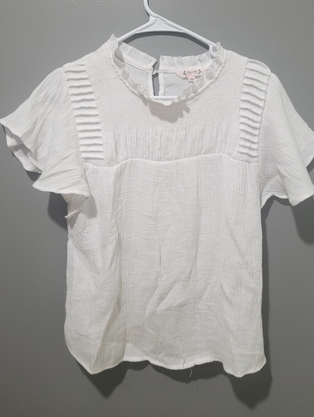NANETTE LEPORE-$148 Women's White Ruffle Pullover Top Sz M